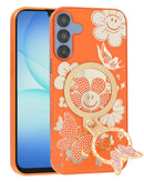 Carcasa naranja de lujo con diamantes brillantes y anillo de mariposa para Samsung Galaxy A15 5G.