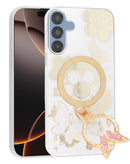 Funda blanca brillante con diamantes y anillo de mariposa para Samsung Galaxy A15 5G.