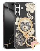 Funda negra brillante para Samsung Galaxy A16 5G con diamantes, anillo de mariposa y soporte.