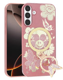 Carcasa de lujo ROSE GOLD Galaxy A16 5G con diamantes brillantes y anillo mariposa.