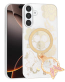 Estuche blanco brillante para Galaxy con diamantes y anillo de mariposa, diseño de lujo.