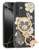 Funda de lujo negra para Galaxy A17 con anillo de mariposa estético, elegante y funcional.