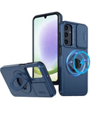 Protege tu Samsung Galaxy A25 5G con este estuche azul con soporte y cubre lente deslizante en Quetzaltenango.