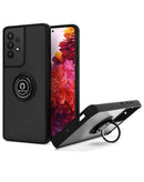 Funda negra rígida/TPU suave Galaxy A32 5G con borde colorido y soporte I-ring.