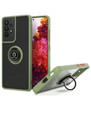 Funda verde para Samsung Galaxy A32 5G, PC duro y TPU suave, con borde colorido y soporte de anillo I-ring.