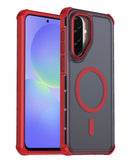 Case rojo para Samsung Galaxy A36 5G con doble capa, borde electroplado y carga inalámbrica.