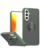 Funda Samsung Galaxy A37 verde azulado con trasera de PC dura, borde de TPU suave y anillo de sujeción.