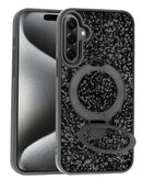 Case Sparkle Luxury Slim negro con kickstand magnético para Samsung Galaxy A36/A37, vista frontal y lateral.