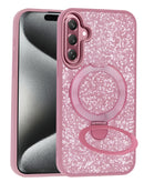 Funda Slim Sparkle Luxury rosa para Samsung Galaxy A37/A36, con acabado brillante y soporte magnético integrado.