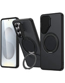 Funda flip negra para Samsung Galaxy A36/A56 con lente, MagSafe y soporte de anillo.