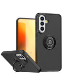 Funda trasera negra para Galaxy A57, hard PC y soft TPU, con borde colorido y soporte I-ring.