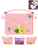 Funda infantil rosa a prueba de golpes para tablet, con soporte tipo abeja y asa para fácil transporte.