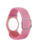 Banda de reloj de nylon rosa para Airtag, suave y ajustable, con hebilla plateada.