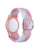 Banda de reloj Airtag de nylon PINK WHITE, correa ajustable y duradera para niños y adultos.