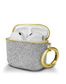 Funda protectora plateada New Stone Design para AirPods 4th Gen, con textura suave y acabado metálico brillante.