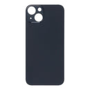 Tapa trasera negra OEM para iPhone 13 6.1" con orificio grande, sin logo, y adhesivo.