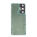 Tapa trasera negra HQ para Samsung Galaxy S21 Ultra 5G, con adhesivo, lente y bisel de cámara, sin logo.