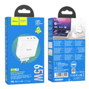 Cargador rápido GaN HOCO N30 PD65W de tres puertos 2C1A, color blanco, con enchufe EU.