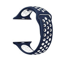 Banda deportiva SlowBack de silicona perforada para iWatch 42-49mm, azul y blanco. Accesorio reloj resistente.