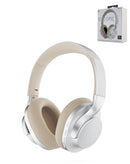 Auriculares inalámbricos ENCORE plateados con cancelación de ruido, almohadillas suaves y diseño plegable.