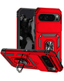 Encuentra la funda dual layers hybrid para Google Pixel 9 Pro XL en color rojo con anillo metálico y protector de cámara en Xela.