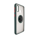 Funda Galaxy A20E trasera rígida PC y TPU suave con borde azul, soporte de aro.