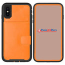 Protege tu iPhone XR en Xela con una elegante funda wallet de cuero color naranja.