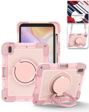 Funda robusta rosa SlowBack para iPad 10.9" / iPad 11 con soporte giratorio y correa de hombro.