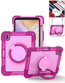 Case multifuncional rosa fuerte para iPad 10.9" (2022) con soporte giratorio y correa de hombro, protección robusta.