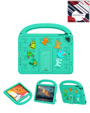Funda verde anticimpactos SlowBack para iPad 9.7 con asa y charms decorativos para protección total.