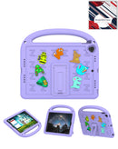 Funda iPad 10.2 púrpura con asa y charms, a prueba de golpes, ideal para niños.
