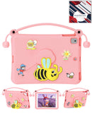 Funda rosa anticidros para iPad 10.2 con soporte de abeja, ideal para niños.
