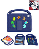 Funda antigolpes azul marino para iPad 10.9" con asa, soporte y charms decorativos, ofreciendo protección y estilo.