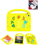 Funda amarilla a prueba de golpes para iPad 10 2022 con asa y charms decorativos.