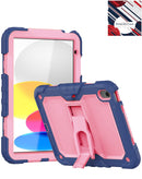 Funda antichoque azul marino y rosa para iPad 10 (2022) con soporte integrado, protección robusta para tablet.