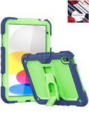 Funda antichoque azul marino y verde para iPad 10/11 con soporte integrado, protección resistente.