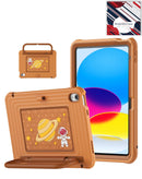 Funda infantil SpaceGrip marrón para iPad con soporte de manija, protección robusta y fácil agarre.