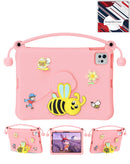 Funda infantil antimpacto rosa intenso con soporte de asa de abeja para tablet, ideal para niños.
