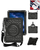 Funda HaloRing 360 negra para iPad 10 2022 con correa de hombro, protección completa y soporte.