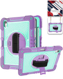 Funda morada SlowBack para iPad 10 2022 con correa de hombro, mano, soporte de pie giratorio 360.