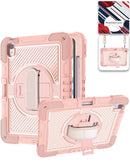 Funda rosa SlowBack para iPad 10/11 con correa de mano giratoria 360 y correa de hombro, soporte integrado.