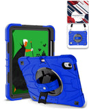 Funda robusta SlowBack azul para iPad 10.9 (2022) con soporte giratorio y correa de hombro.