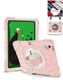 Funda resistente rosa para iPad 10.9" / 11" con soporte giratorio y correa de hombro.