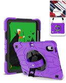Funda resistente morada para iPad 10.9" (2022) con soporte giratorio, correa de hombro y protección SlowBack.