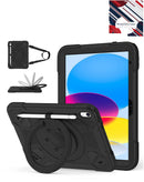 Estuche negro resistente a golpes con ranura para lápiz, soporte integrado, compatible con iPad.