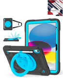 Funda antichoque negra y azul para iPad 10/11 con soporte integrado y ranura para lápiz.