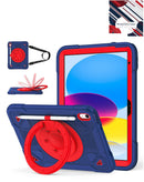Funda robusta SlowBack azul marino y rojo para iPad, con soporte antichoque y ranura para lápiz.