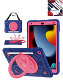 Estuche SlowBack azul marino y rosa fucsia para iPad 10.2 con ranura para lápiz y soporte integrado.