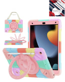 Estuche rosa colorido resistente a golpes para iPad 10.2 con ranura para lápiz y soporte integrado.