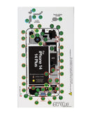 Organizador de tornillos iScrews DottorPod para iPhone 14/14 Plus, blanco, con diagrama de componentes.